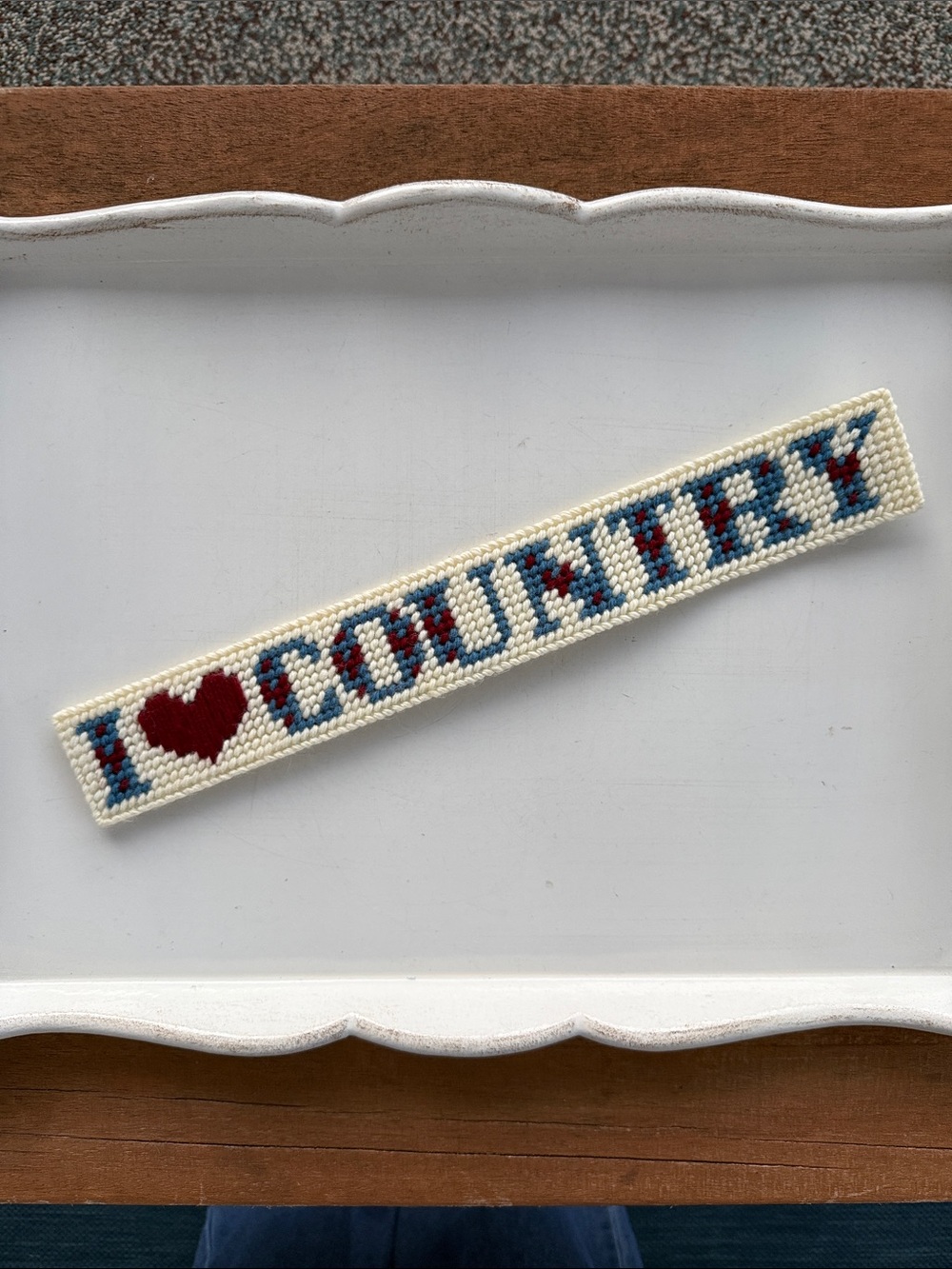Vintage Needlepoint “I ❤️ Country” Refrigerator Magnet - Shelf Decor